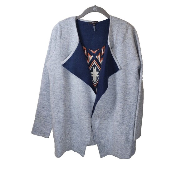 ​Color Block Womens S/M Gray Wool Angora Blend Aztec Geometric Open Cardigan - Picture 2 of 7